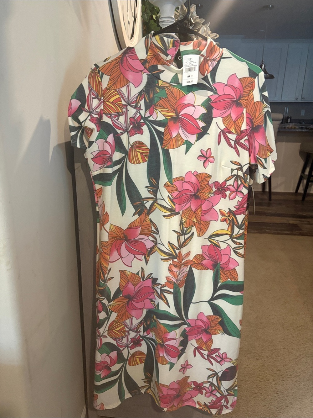 Ashley Stewart Pink, Green & Orange Floral Midi Dress